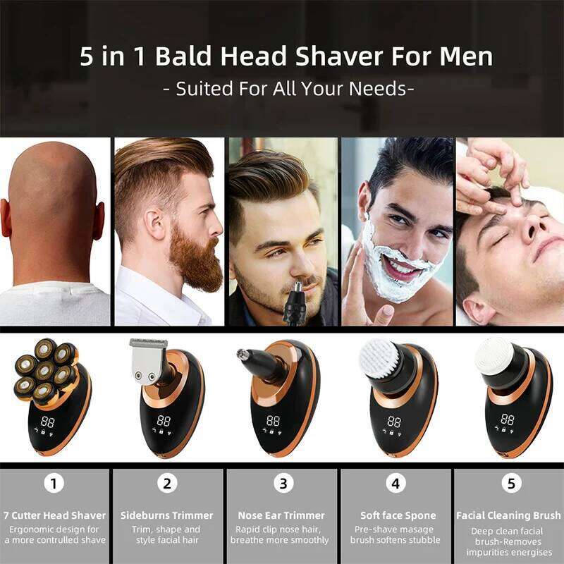 7D Floating Men Shaver Wet Dry Beard Hair Trimmer Electric Razor Rechargeable Bald Head Shaving Hine LCD Display