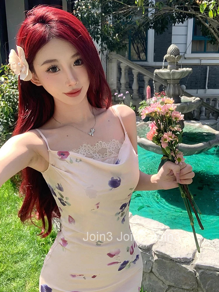 New Summer Sweet Floral Print Vacation Long Dress Women Clothes Mujer Elegant Strap Sleeveless Slim Mermaid Robe Party Vestidos