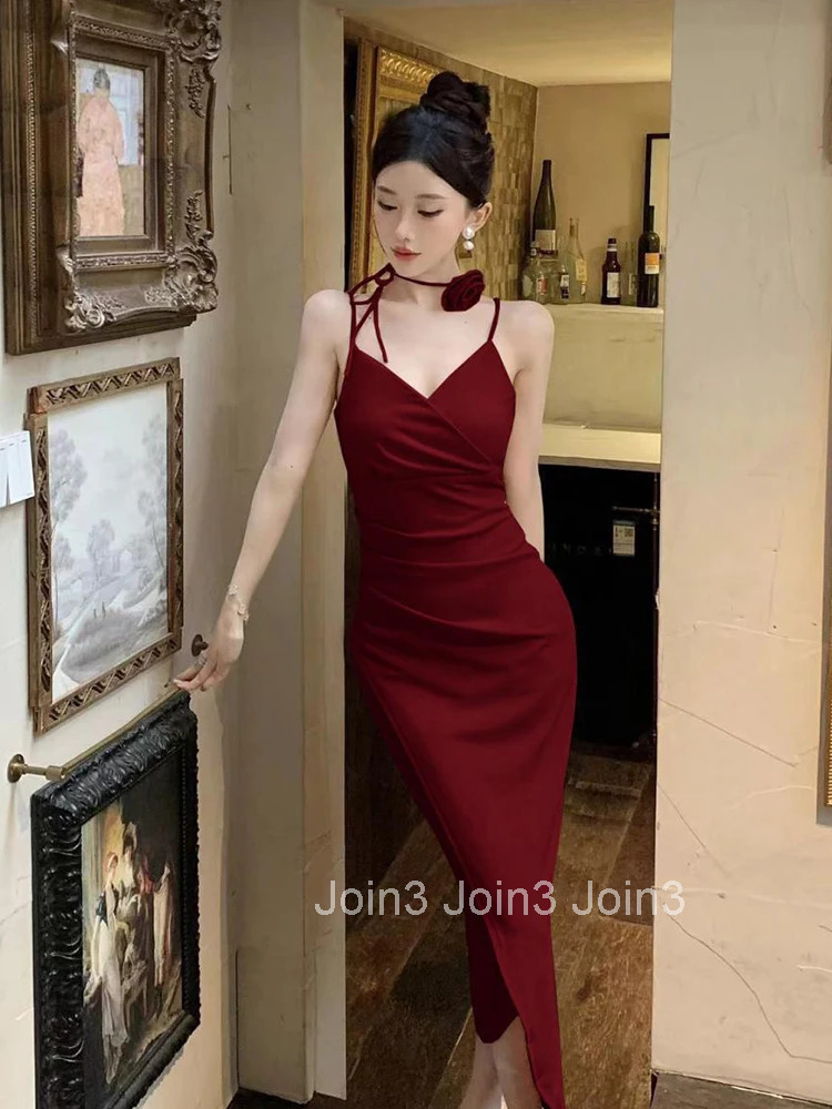 New Summer Sexy Strap Vacation Evening Dress Women Clothes Elegant V-Neck Skinny Asymmetrical Long Party Club Prom Robe Vestidos