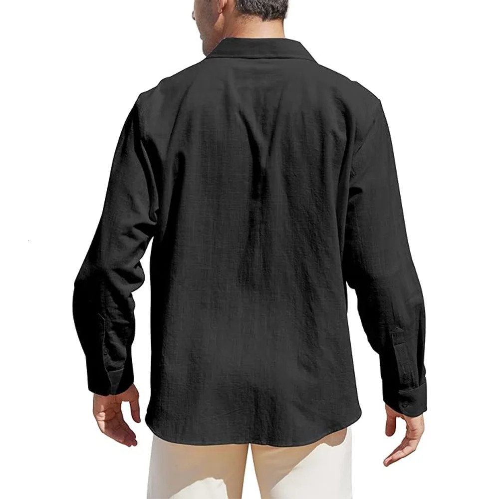 Mens Loose-Fit Long-Sleeve Cotton Linen Shirts for Men Business Casual Button Down Shirt Lightweight Breathable Vacation 250618