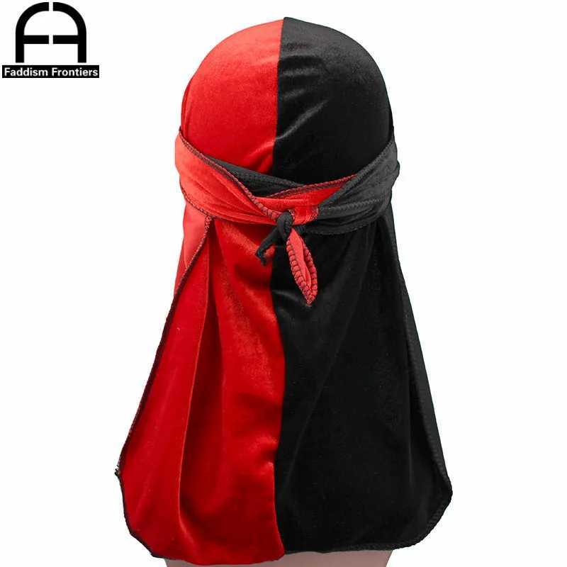 Luxury Mens Velvet Patchwork Durags Bandanas Turban Hat Two Tone Velvet Durag Biker Headwear Hat Headband Hair Accessories M250623