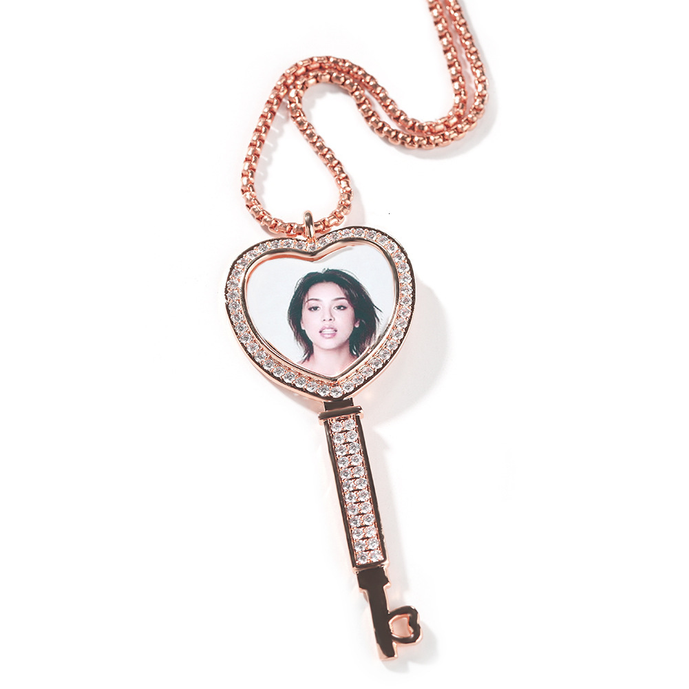 14K Gold Fashion Heart Key Custom Photo Frame Necklace Personalized DIY Love Picture Pendant Collar Aesthetic Wedding Jewelry For Couple Lovers Access
