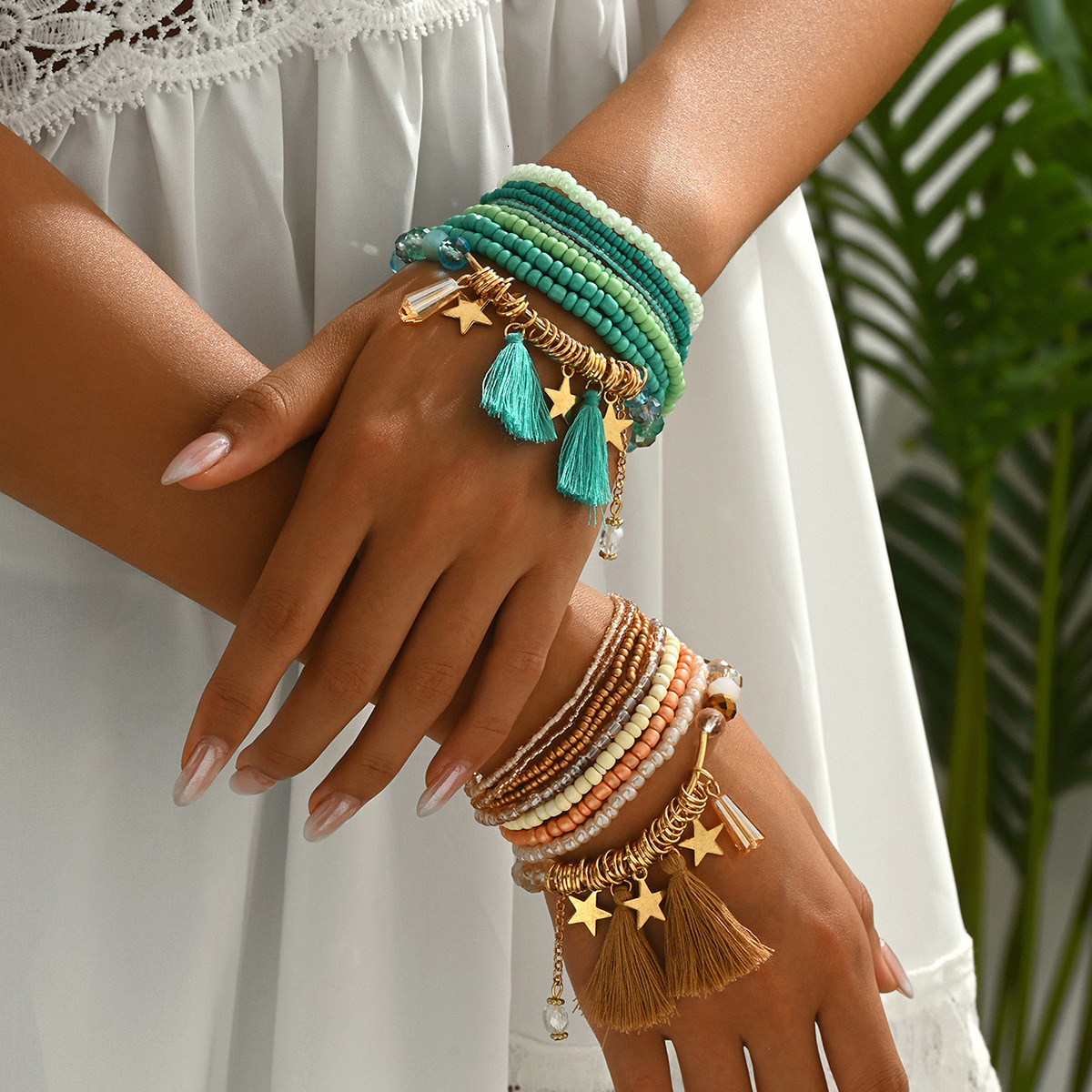 Bohemian Style Beaded Multi-Layer Personality Tassel Star High-End Design Bracelet For Women