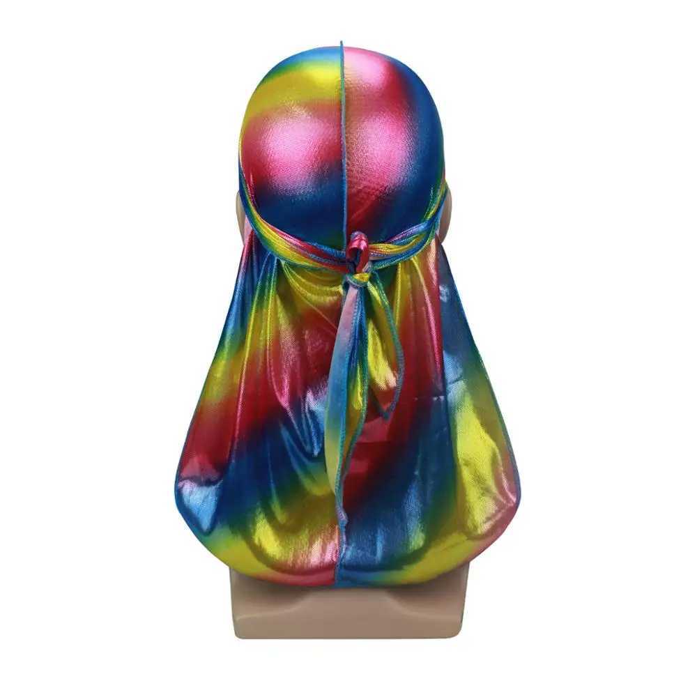 Fashion Men Colorful Durag Wave Caps Mens Sparkly Silky Durags Turban Hat Hip-hop Bandana Headwrap Long Tail Pirate Hats M250623