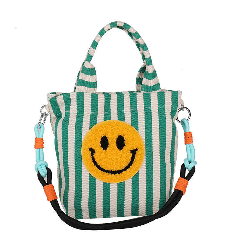 2025 Summer New Canvas Women's Bag Smiley Face Cute Cartoon Commuter Tote Large Capacity Crossbody Handbag Trendy