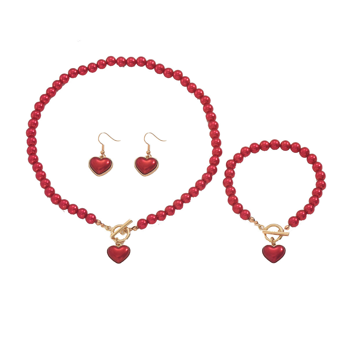 New Women's Jewelry Set Heart Woven Pearl Design Necklace Earrings Hand Accessories