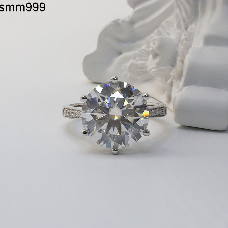 Paston Iced Out 10k 14k Big Size Round Cut 8ct Vvs Moissanite Ring 6 Prongs Classic Setting Wedding Daily Diamond Jewelry