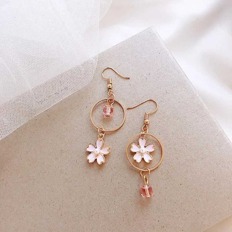 New Trend Blue Flower Dangle Earrings For Women Cute Animal Cat Cherry Blossoms Asymmetrical Earring Party Kitten Jewelry Gifts XJ250623