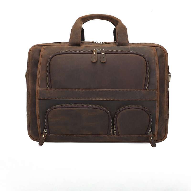 Men's Genuine Leather Briefcase Business Crossbody Top Layer Cowhide Laptop Bag