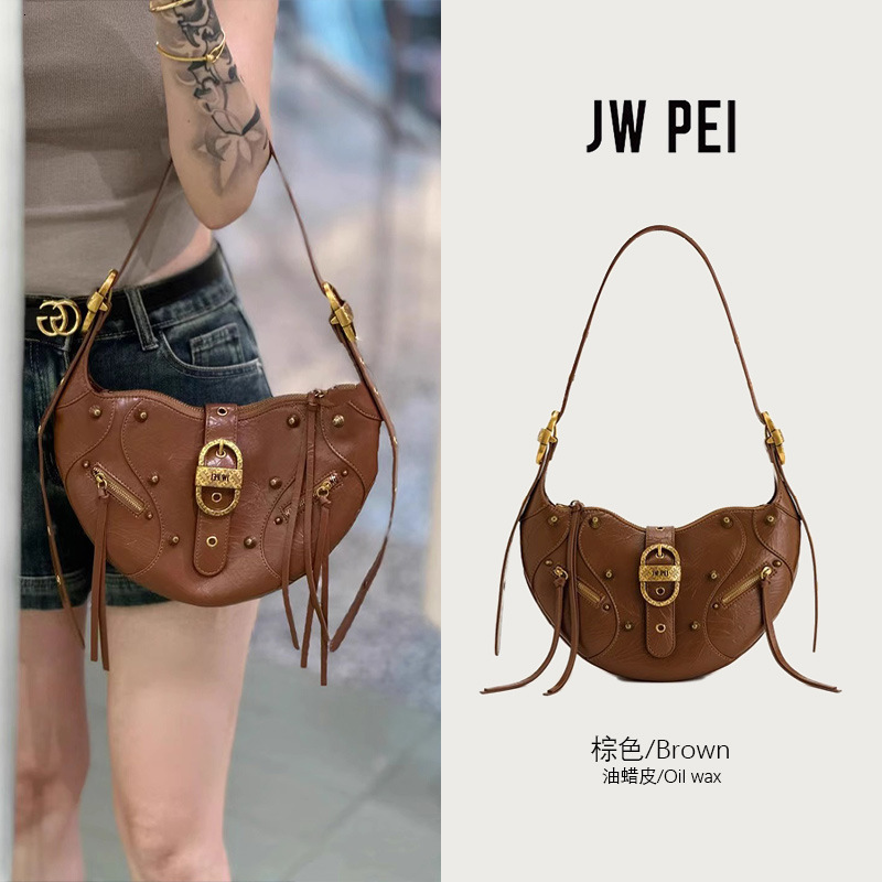 DHAL JWpei Large Capacity Motorcycle High-End Niche Design Light Luxury Genuine Leather Crossbody Shoulder designer bags Bag for Women