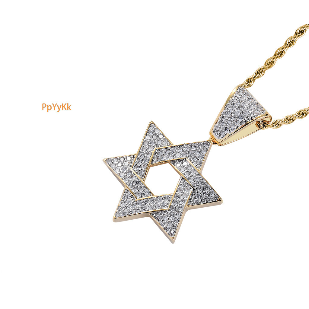 Luxury Moissanite Jewelry Men's Six - Pointed Star Diamond Set Necklace Star of David Hip Hop Full Diamond Pendant Accessory Pass the diamond tes
