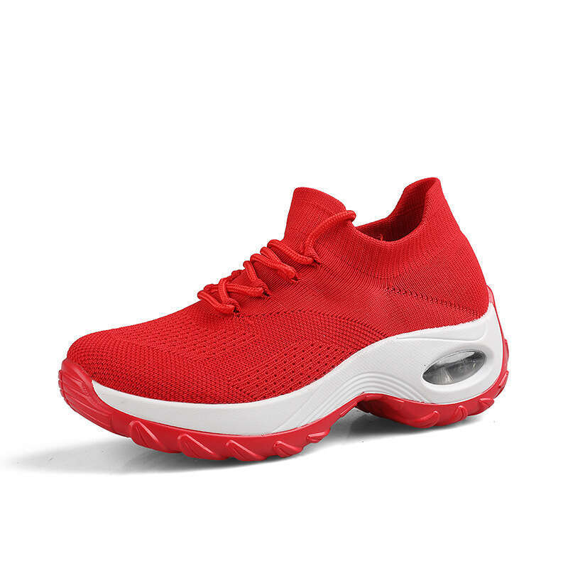 Air Cushion Women's Thick Sole Height Increasing Ladies Sports Casual Fashion Lightweight Flyknit Breathable Trendy Shoes