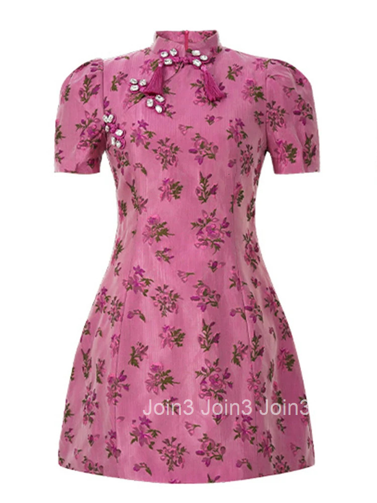 Women Clothes Chinese Style Sweet Floral Puff Sleeve Slim A-Line Mini Short Dress Elegant Fashion Evening Party Vestidos Casual