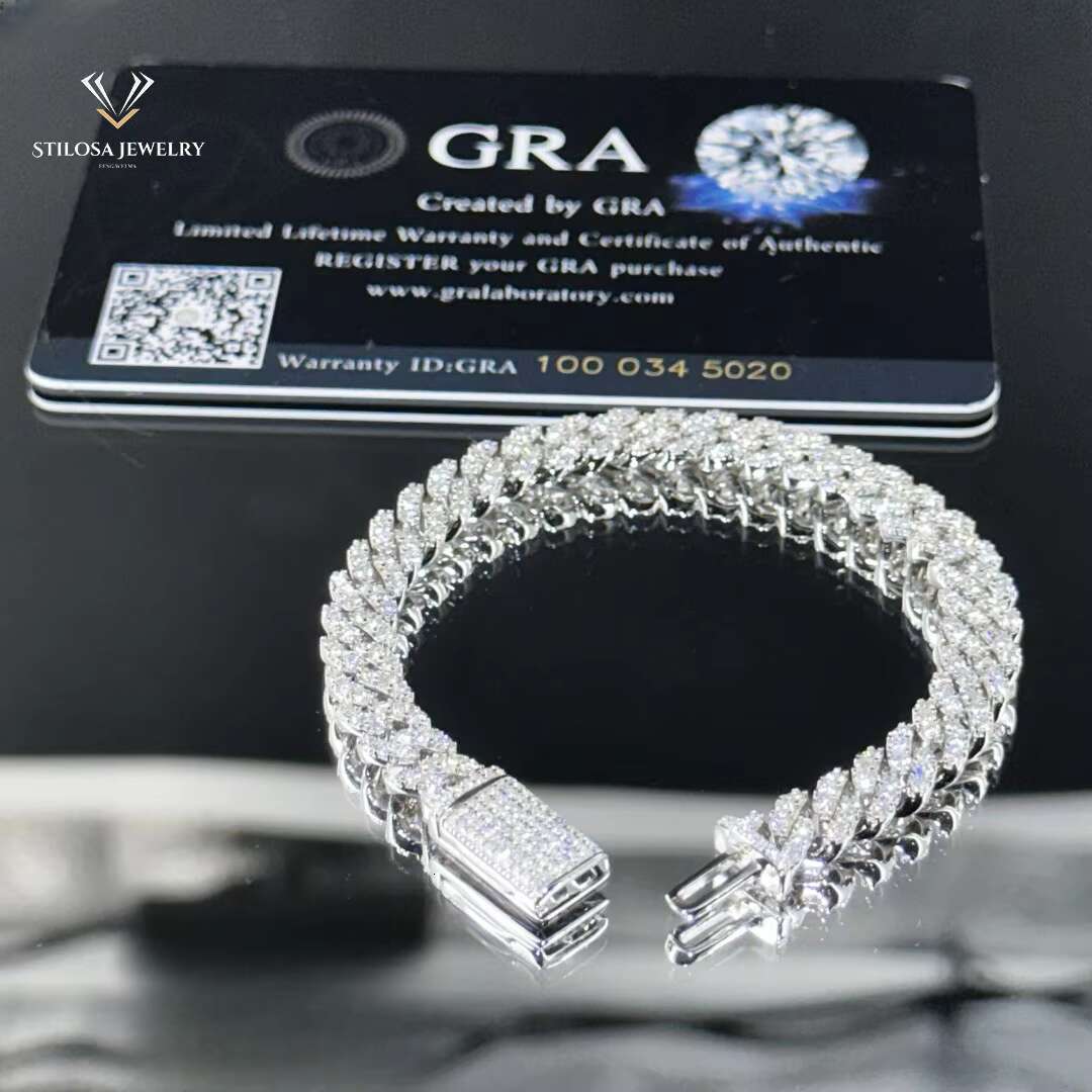 Fashion Jewelry Bracelet Cute Necklace 6mm 8mm Width Couple Vvs Moissanite Cuban Link Chain With Silver Bracelet