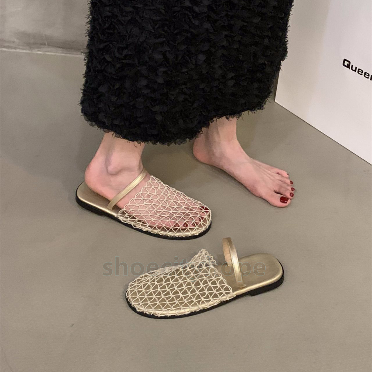 designer sandals summer slippers beach slides womens sliders casual mules hollow out fishing net slipper fashion breathable flats women shoes