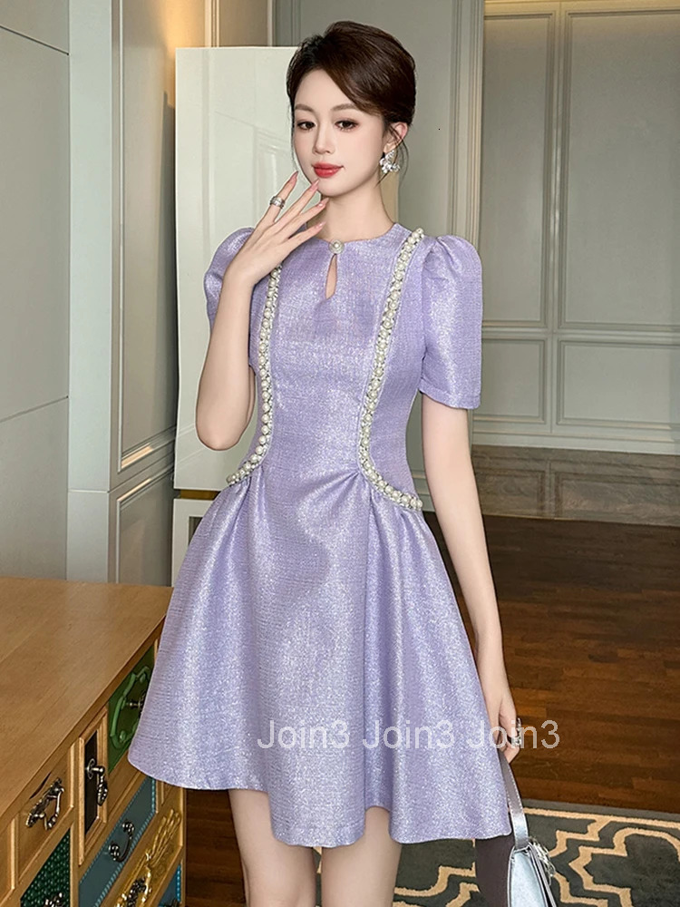 New Summer Elegant Luxury Pearl Gown Evening Dress Women Clothes Sparkly Retro Puff Sleeve Slim A-Line Short Party Prom Vestidos