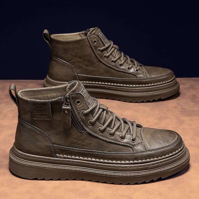 Autumn New new High-Top Martin Boots Men's Trendy Versatile Non-Slip Wear-Resistant Casual Leather Work Shoes