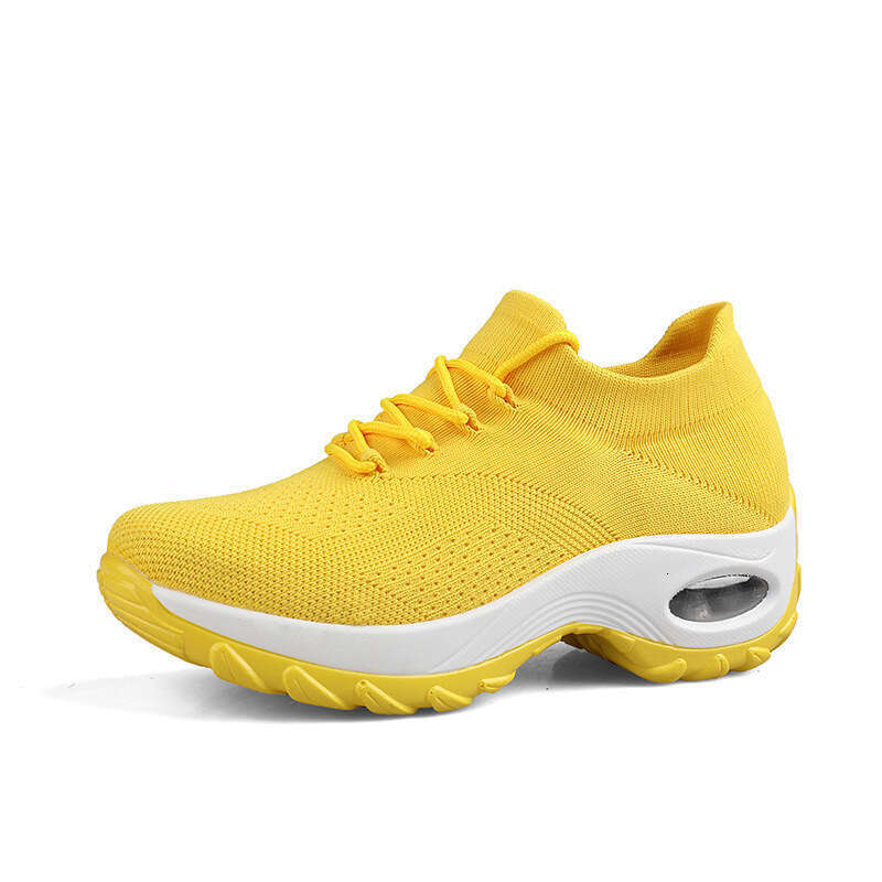 Air Cushion Women's Thick Sole Height Increasing Ladies Sports Casual Fashion Lightweight Flyknit Breathable Trendy Shoes