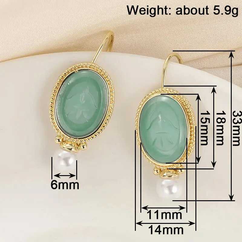 Huitan Graceful Simulated Pearl Drop Earrings La Temperament Elegant Accories Gold Color Green Pendant Jewelry for PartyXJ250623
