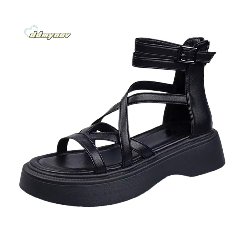 2024 Summer New Niche Design Hollow Thick Sole Open Toe Casual Sandals Fashion Flat Roman Shoes for Women ddmynov