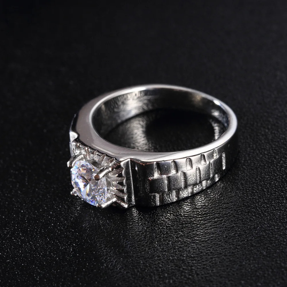 Fine Pure Yellow Gold Color Ring Solitaire 1ct Cubic Zircon Wedding Band No Faded Stainless Steel Rings For Women Accessories 250617