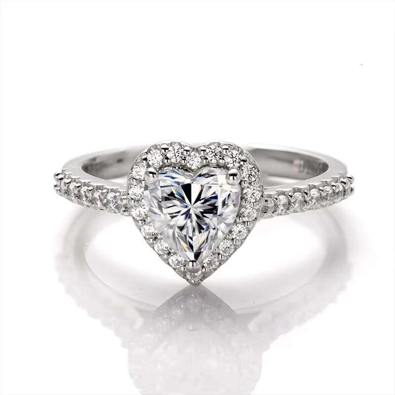 New Arrival Heart Shape Wedding Ring With Big Gemstone Moissanite and Diamond in Real 925 Sterling Silver
