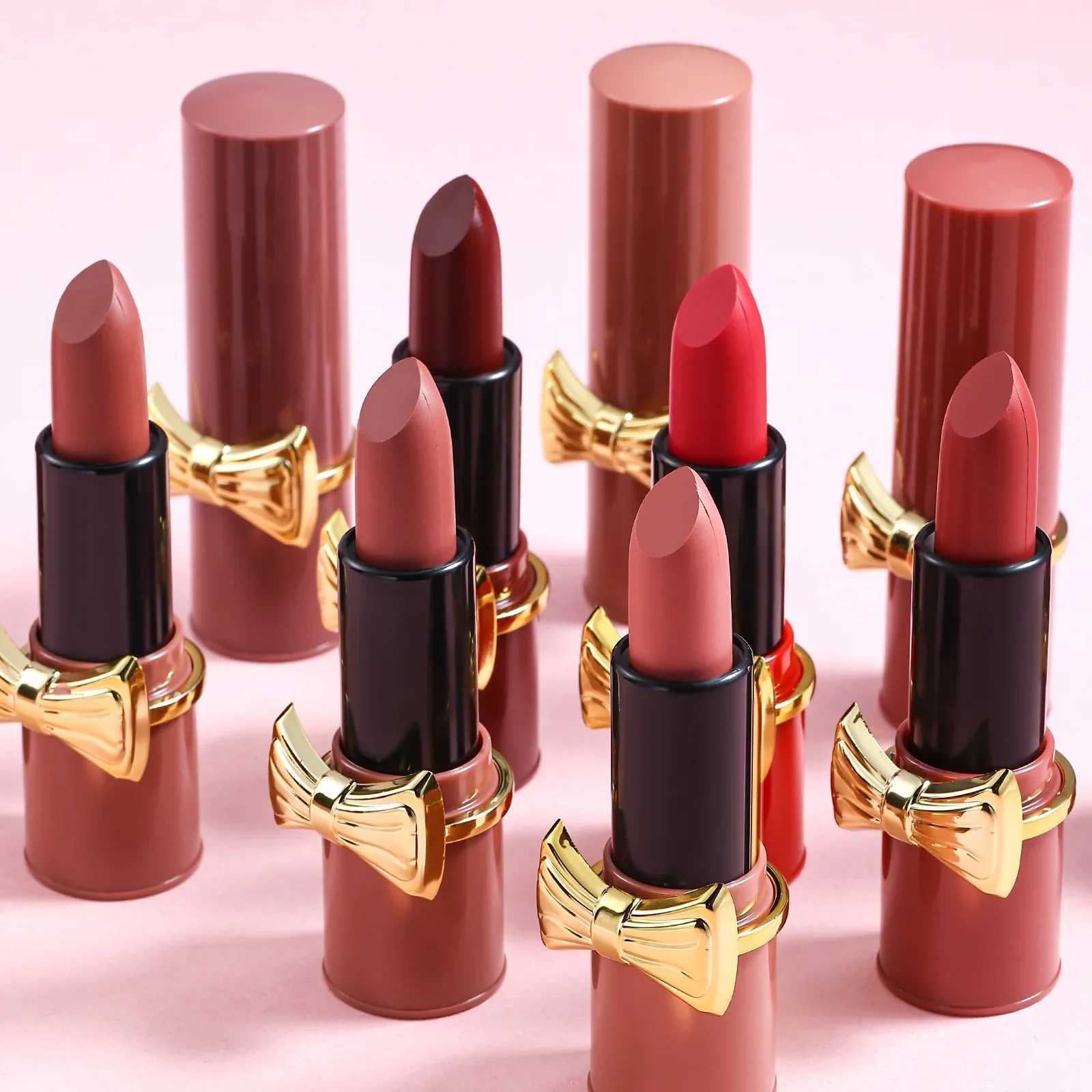 Bowknot Lipstick Matte Velvet Nude Lipstick Brightly Colored Lip Tint Balm Non-stick Cup Smooth Sexy Red Pink Lip Glaze Makeup XJ250623