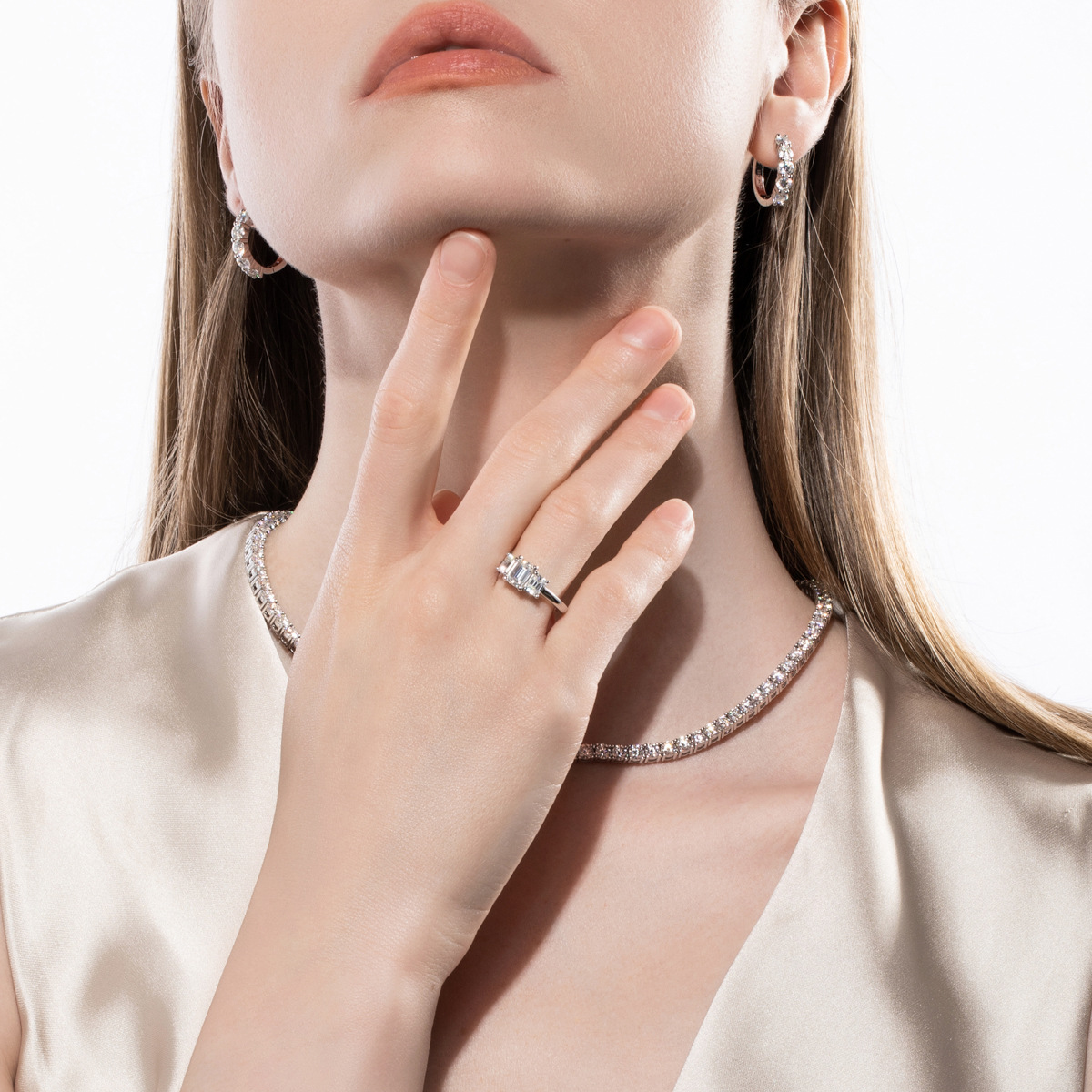Unique Rectangle 1.6 CTW Three Stone Ring Sterling Silver Women Jewelry GRA Certification Emerald Cut Moissanite Ring