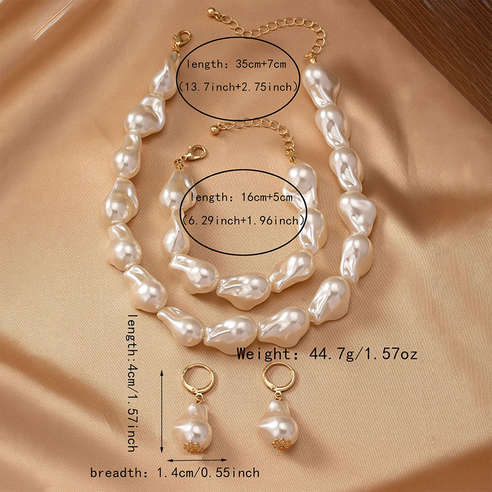 Trendy Irregular Pearl Necklace Bracelet Earring Set Internet Celebrity Female Ins Style Fashion Jewelry Set241115