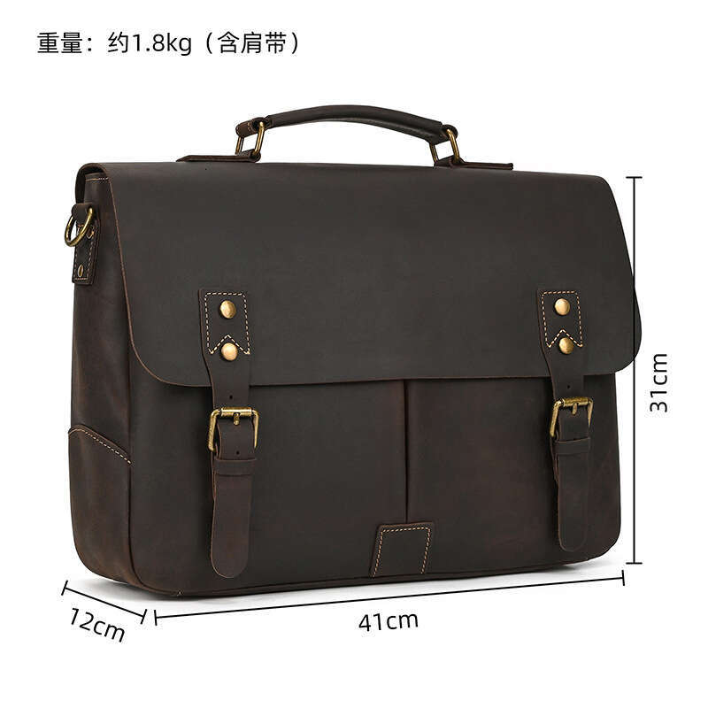 Men's Briefcase Crazy Horse 15 16inch Cowhide Commuter Genuine Leather Shoulder Laptop Bag