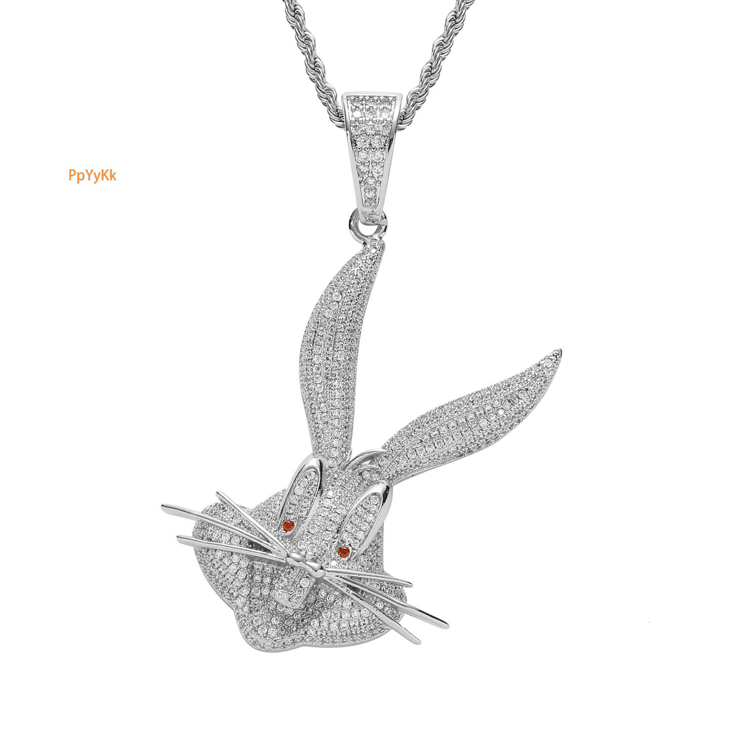 New Luxury 3D Moissanite Bugs Bunny Inspired Iced Out Bling Cartoon Rabbit Hip Hop Men's Statement Necklace Pass the diamond tester