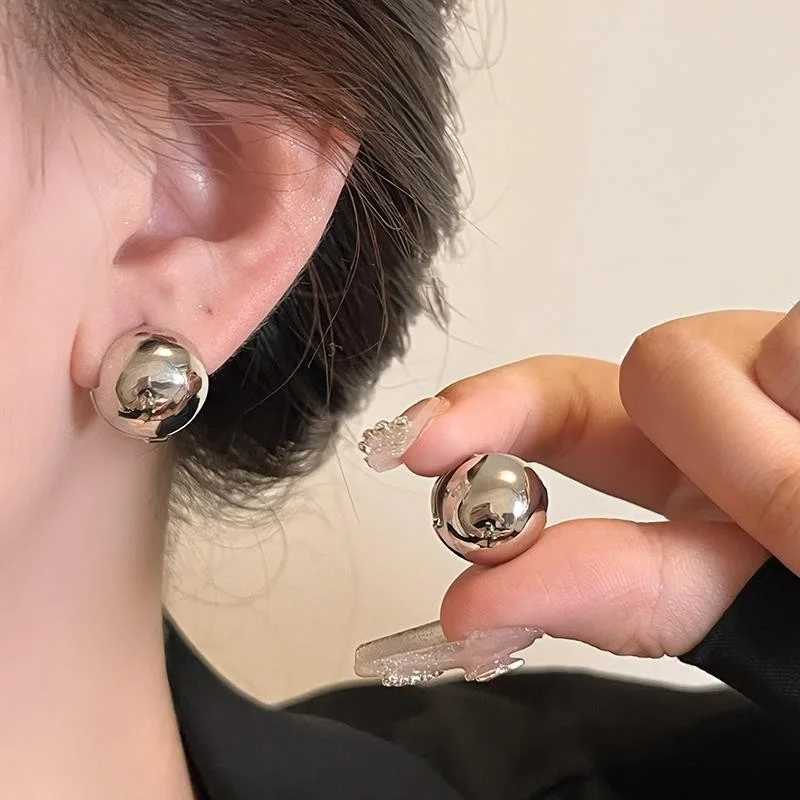 Punk Geometric Stud Earrings for Women Girls Fashion Half Metal Big Ball Round Earring Party Accessories Gifts XJ250623