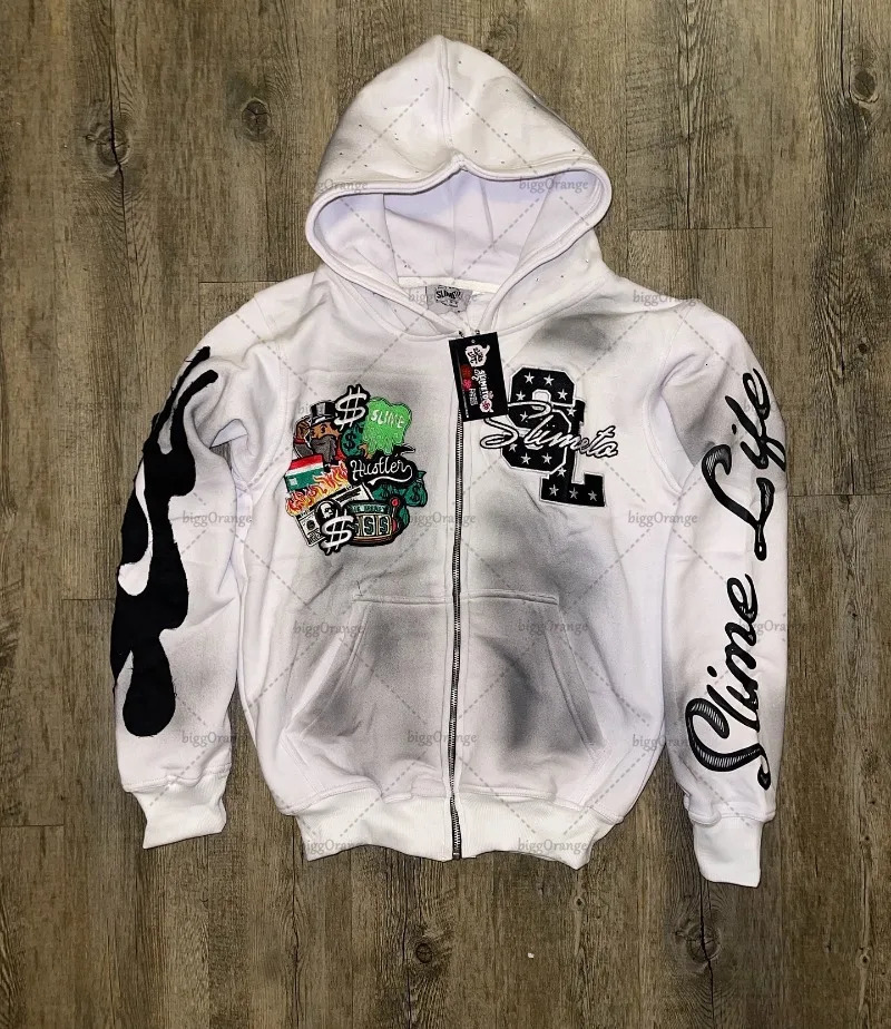 Hip-hop Trendy Streetwear Jacket Men Harajuku Y2K Zipper Hoodie Gothic American Retro Letter Print Colorful Oversized Sweatshirt 250618