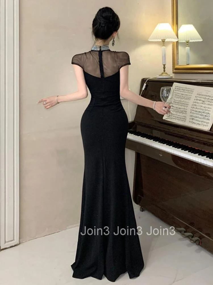 Women Clothes Black Shiny Sheer Sexy Short Sleeve Skinny Maxi Long Dress Elegant Luxury Fashion Party Club Prom Vestido Robe New