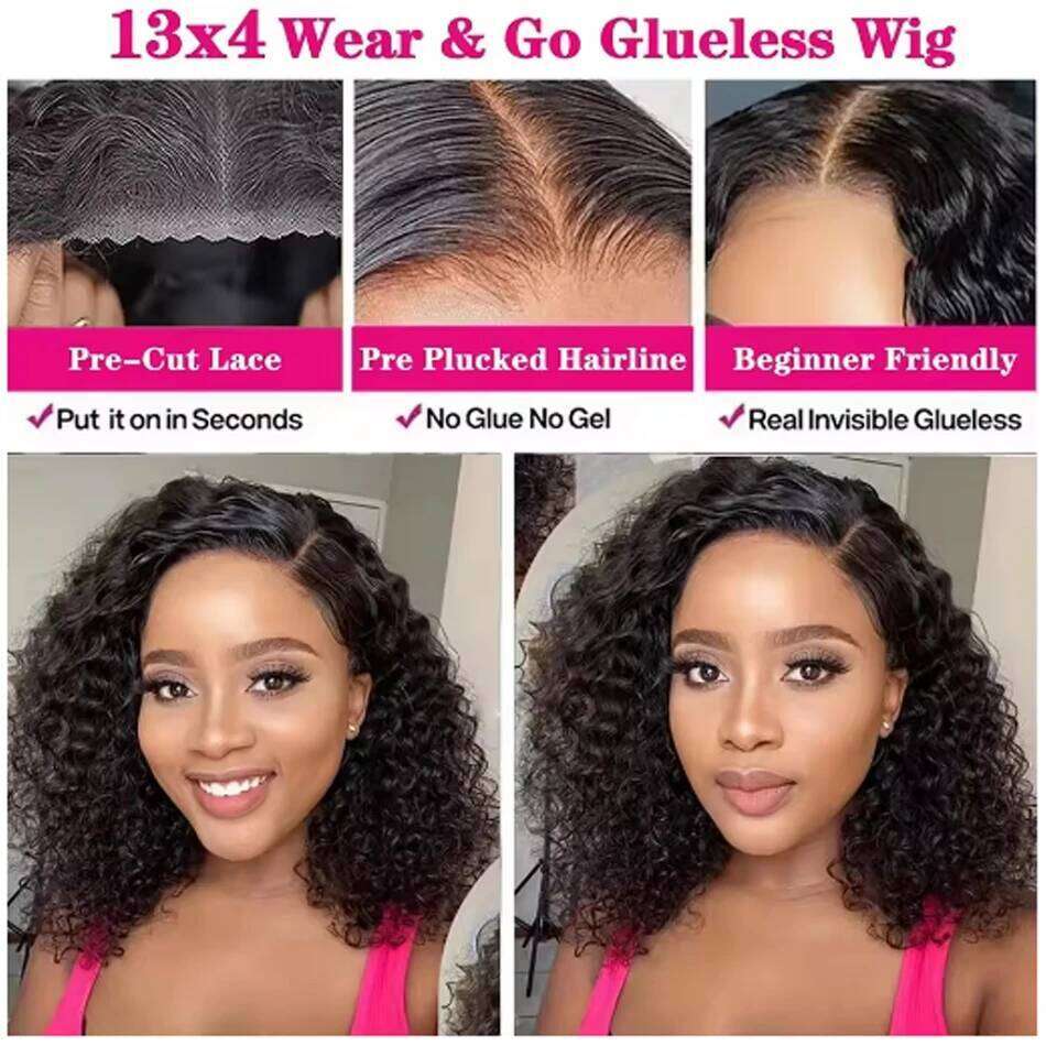 Wear Go Water Wave Bob Glueless Wet And Wavy HD Lace Frontal Precut Human Brazilian Cheap Wigs Perruques Cheveux Humain
