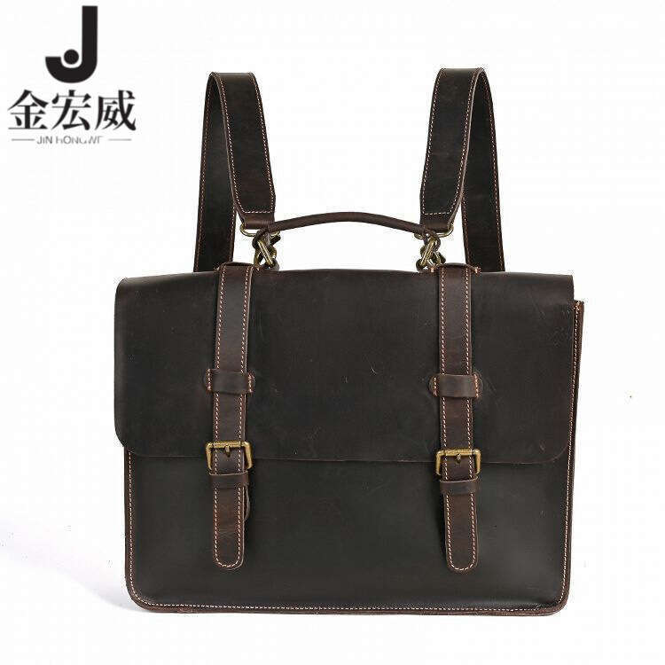 Crazy Horse Leather Men's Business Handheld Briefcase Top Layer Cowhide Single Shoulder Crossbody Large Capacity Laptop Bag