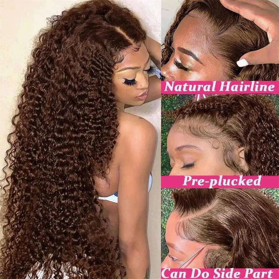 Chocolate Brown Curly Human Hair Wigs For Women Color Deep 13X6 HD Frontal 13x4 Glueless Water Wave Lace Front Wig