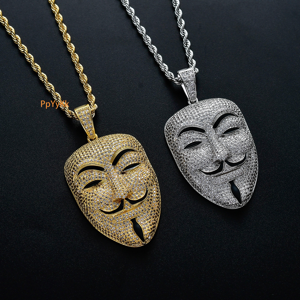 Luxury Moissanite V for Vendetta Mask Iced Out Bling Hip Hop Pendant Trendy Necklace Accessory Pass the diamond tester