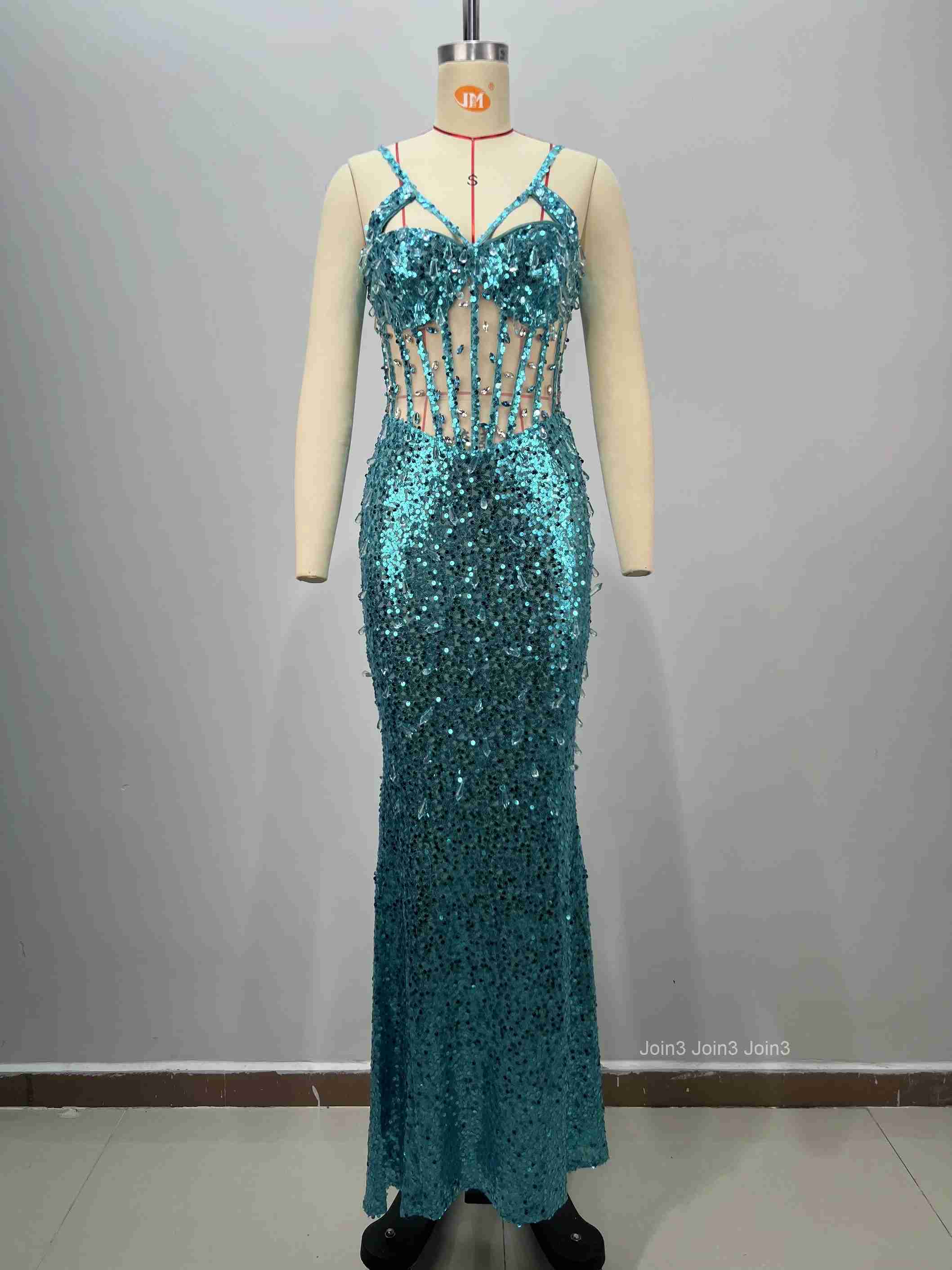 Bandage Sequin Dress with Crystal Embellishments Sexy Backless Glitter Evening Gown for Women Slim Fit Party Dress