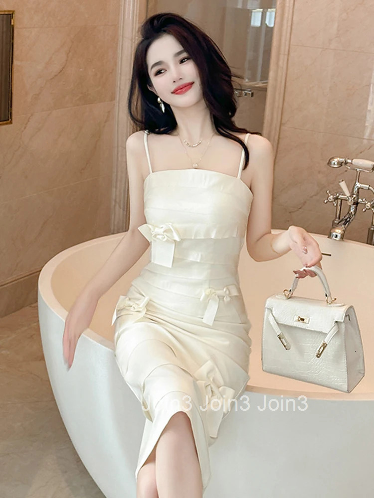 New Autumn Winter Chic Bow Pencil Dress Women Ladies Clothing Elegant Pretty Sexy Strap Slim Midi Party Prom Robe Mujer Vestidos