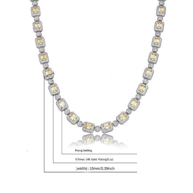 Custom Tennis Chain Moissanite Yellow VVS 925 Sterling Sliver Colored Red Blue Green Moissanite Necklace Hip Tennis Link Chain