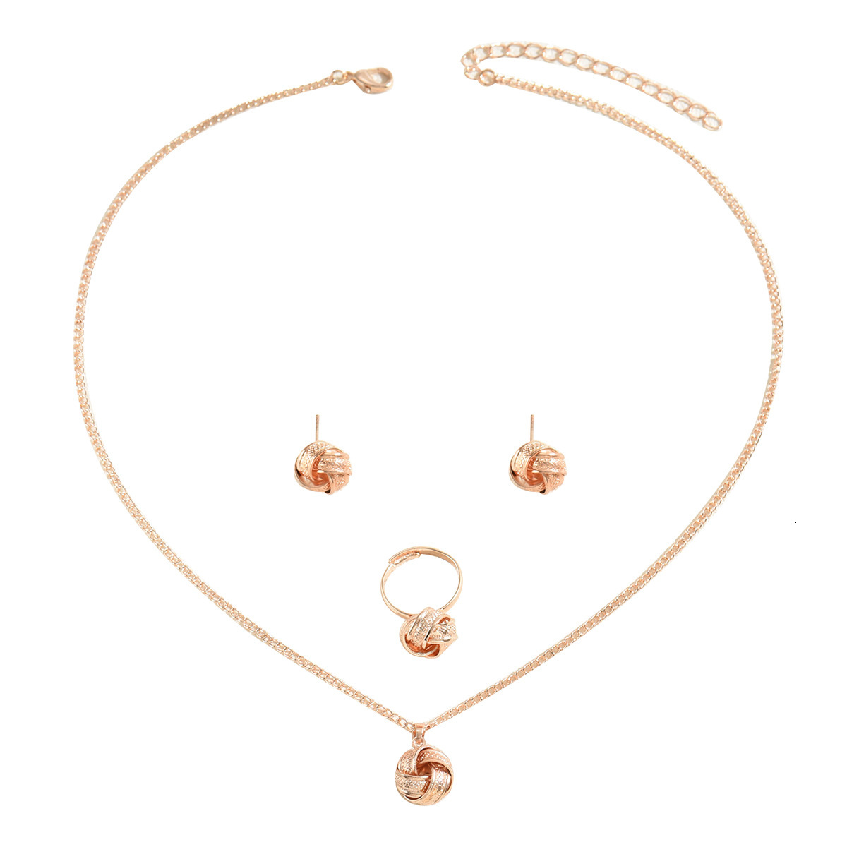 Fresh Korean Style Women's Ring And Earring Jewelry Set Geometric Rotating Thread Design Necklace For Women