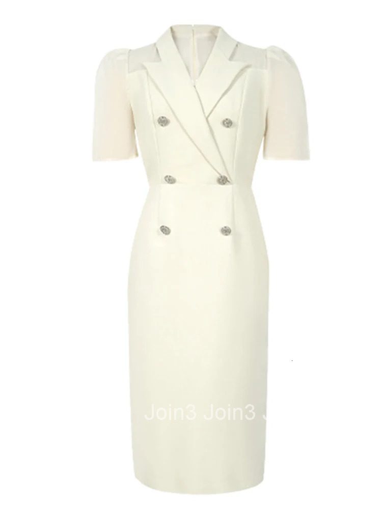 New Summer French Fashion Solid Formal Occasion Pencil Dress Women Clothes Commute Elegant Lady Puff Sleeve Slim Midi Vestidos