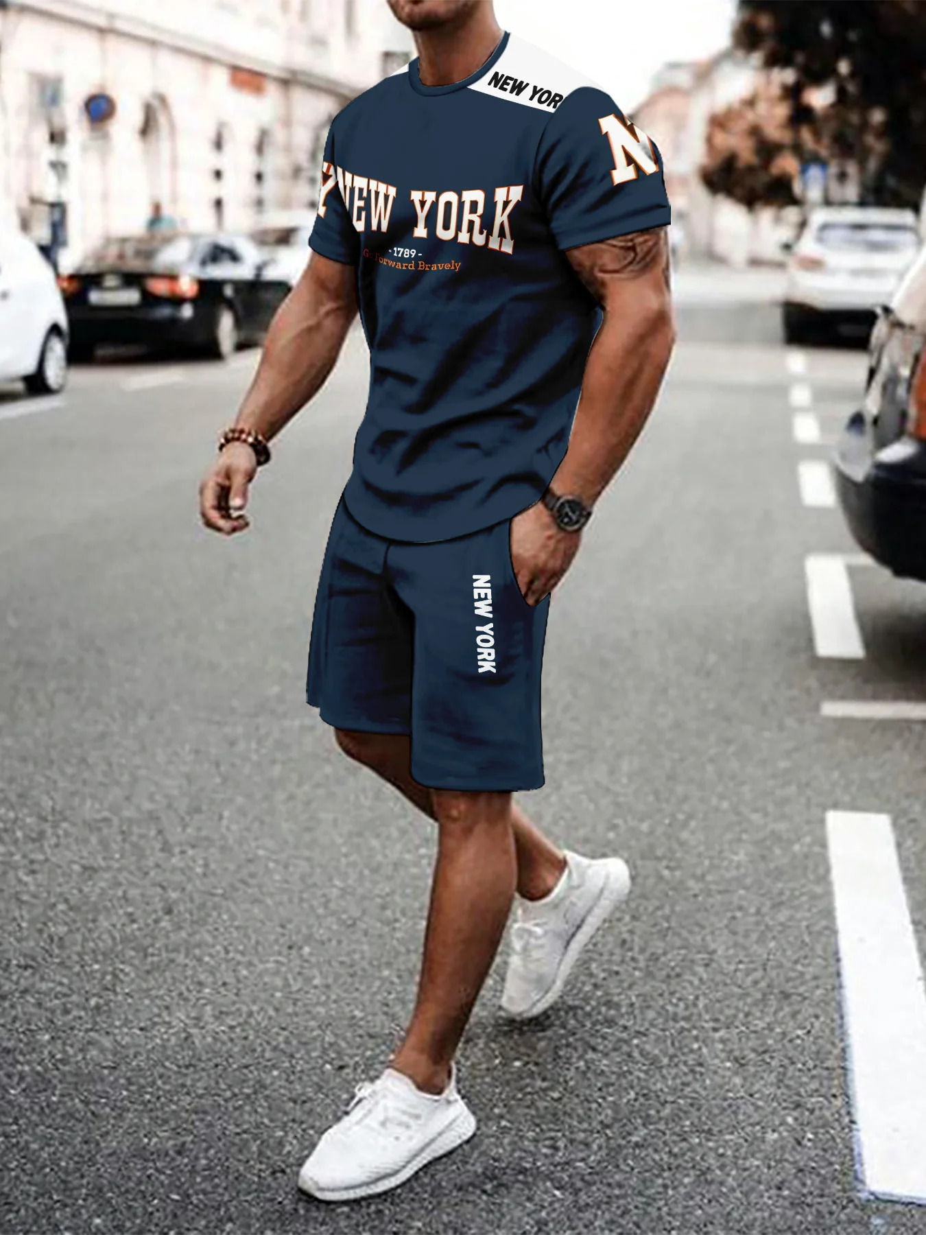 Summer casual sportswear set with letter prints The breathable outdoor mens Tshirt and shorts It is a summer 3D p 250614