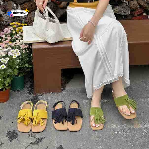 Design Sense Niche Tassel Roman for Women Summer Outdoor Beach Flat Toe Clip Sandals Women's Shoes ddmythur