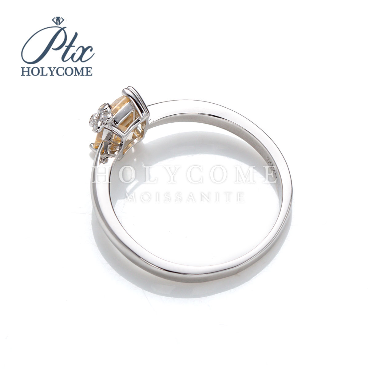 Wholesale Jewelry Rings Champagne Color 1ct Four-Claw Square Emerald Cut Moissanite 925 Sterling Silver Solitaire Wedding Ring for Woman