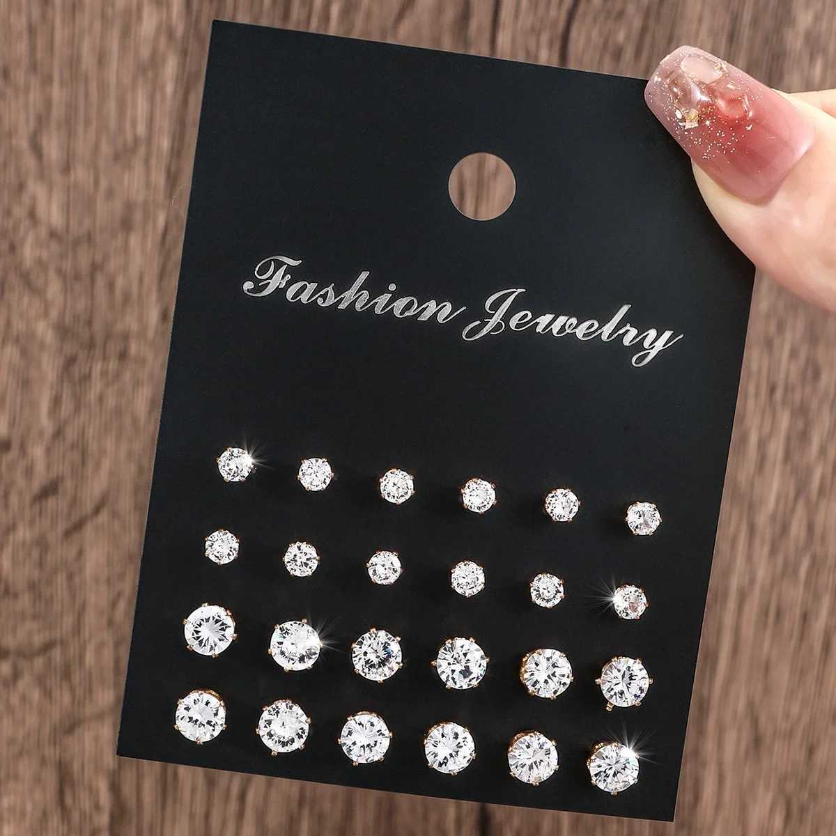 New 12 Pair Pack White Shiny Wedding Stud Earrings Set For Women Men Crystal Rhinestone Earrings Party Jewelry Accessories Gifts XJ250623