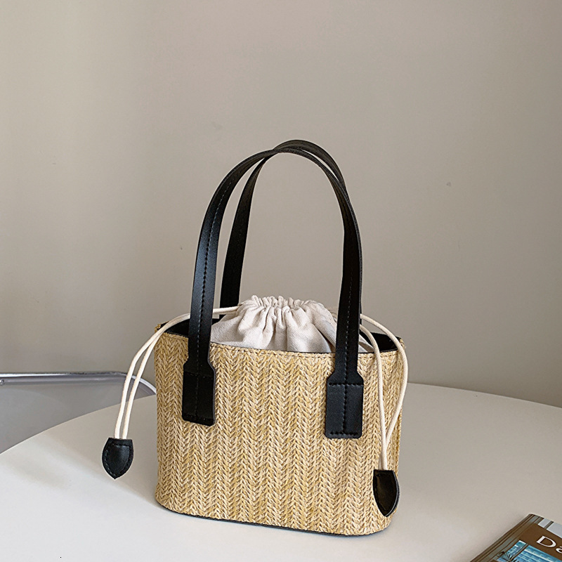 Free Shipping Korean INS Straw Woven Handbag Summer New Casual Luxury Designer Vacation Women's Basket Shoulder Bag Color-block Crossbody Bag Bea