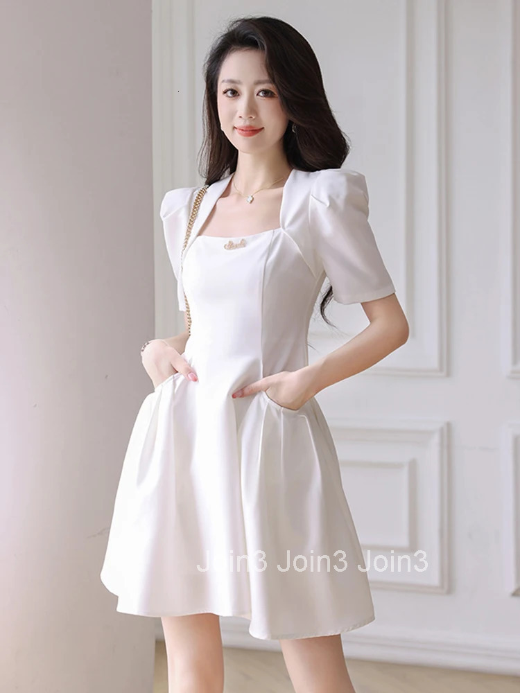 High Quality Summer Fashion Women Evening Dress Chic Vintage Puff Sleeve Slim Folds Mini Party Club Birthday Prom Mujer Vestidos