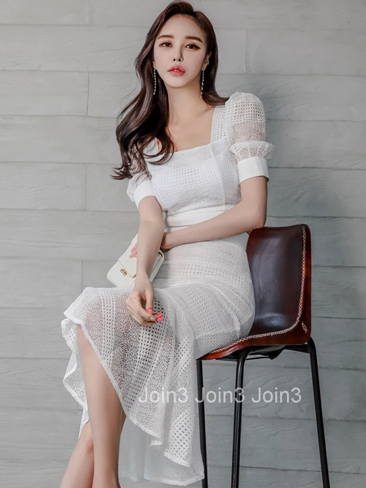 Korean Summer 2 Piece Set Women Lady Casual Sweet Lace See Through Short Crop Tops Shirt High Waist Midi Skirt Slim Club Outfit